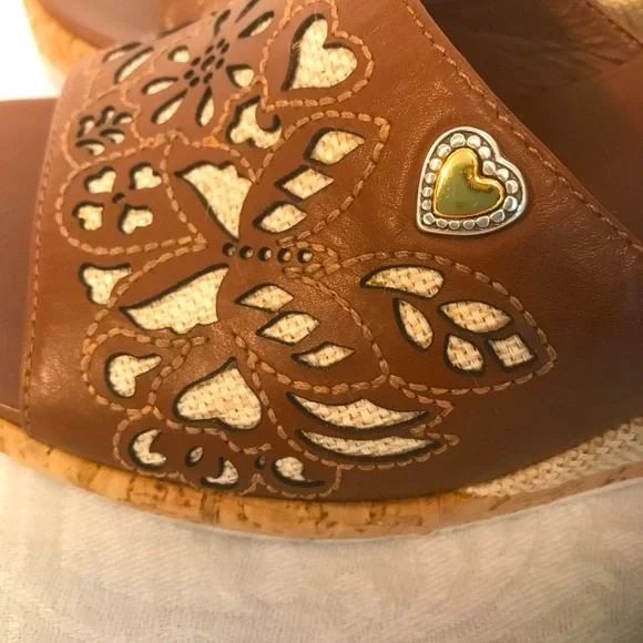 Brighton Moira Caramel Calf Leather with Natural Linen Wedge Sandals 7 1/2 Med - Picture 8 of 12